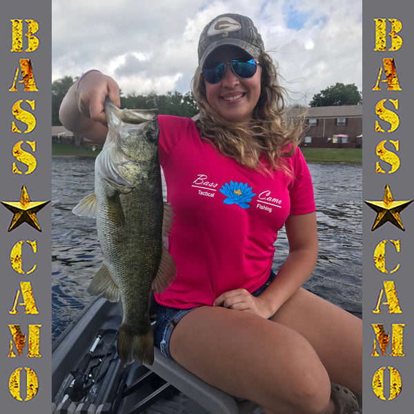 Breast Cancer Awareness Sale ! 3 Bass Camo Items ! Lady Angler V-Neck Tee 3D Script Snap Back Hat 4" Round Vinyl Decal