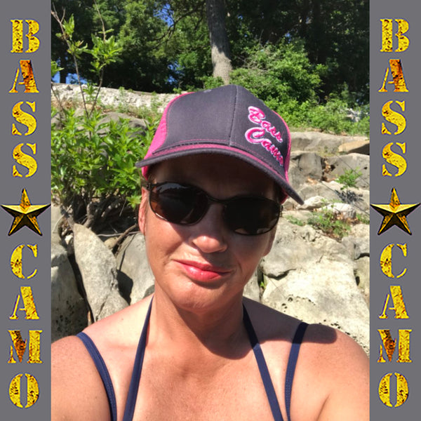 Breast Cancer Awareness Sale ! 3 Bass Camo Items ! Lady Angler V-Neck Tee 3D Script Snap Back Hat 4" Round Vinyl Decal