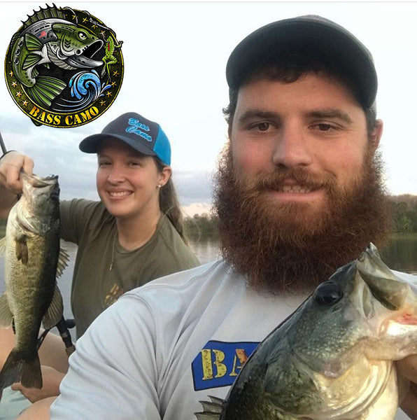 Bass Camo 3D Script Fishing Hat Snap Back Trucker embroidered in pro-stitch high thread count neon blue or pink with risen 3D script superior feature.