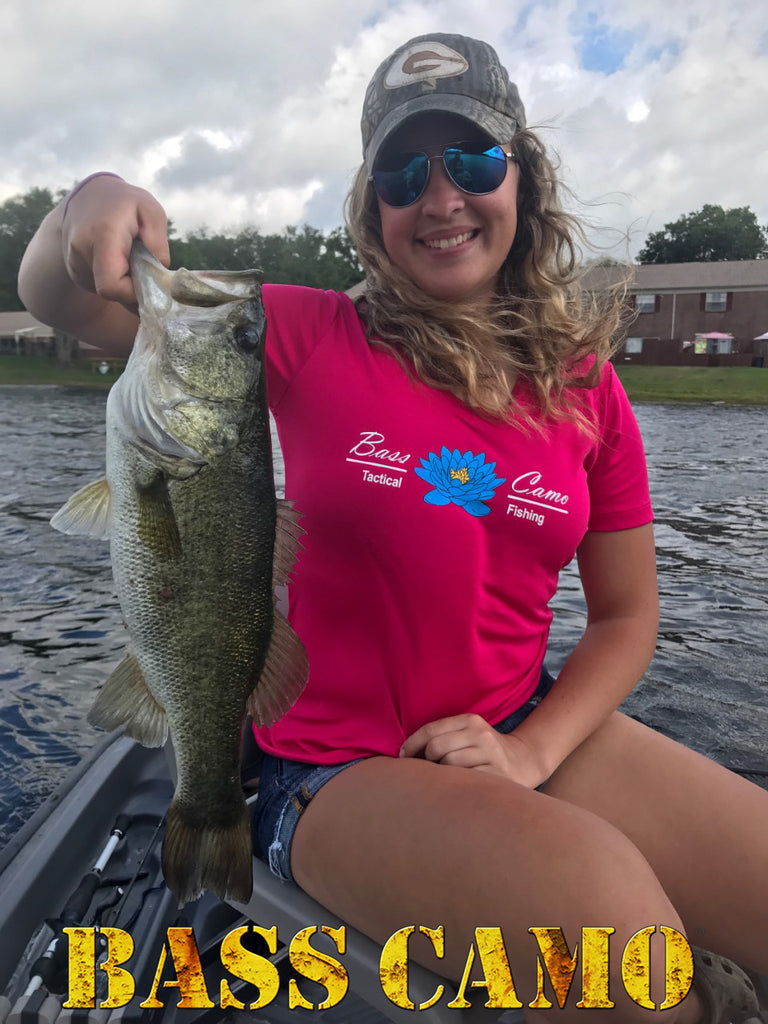 ON SALE Bass Camo Lady Angler Fishing Shirt Dry Fit V-Neck Sport Com