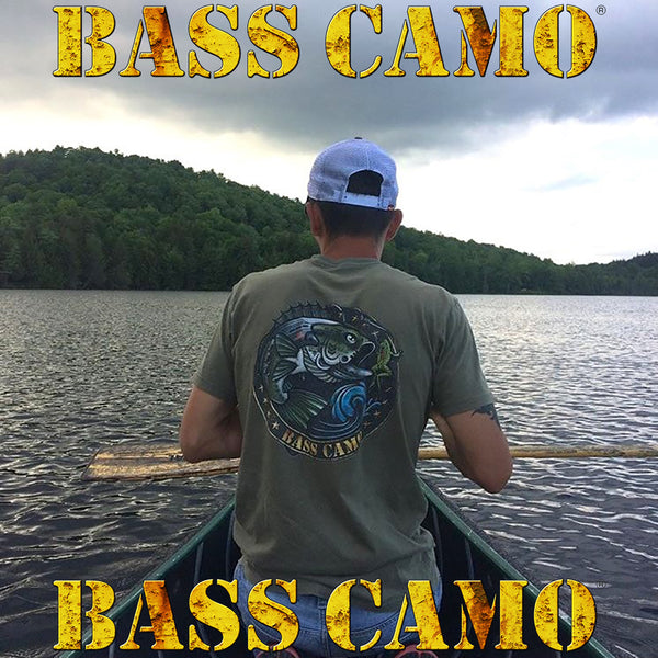Bass Camo "The Vet" Fishing Shirt performance short sleeve t-shirt features front and back vibrant design 4.3 oz 100% ring spun cotton for superior softness with set-in baby rib collar and tear away label.