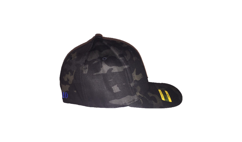 embroid Hat Camo visor Black Fishing FlexFit pre-curved Camo with Bass